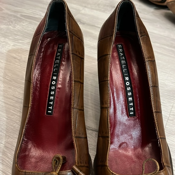 Fratelli Rossetti Pump Heel Brown Leather‎ Embossed Square Toe Women Sz EUR 38.5 - Picture 10 of 16